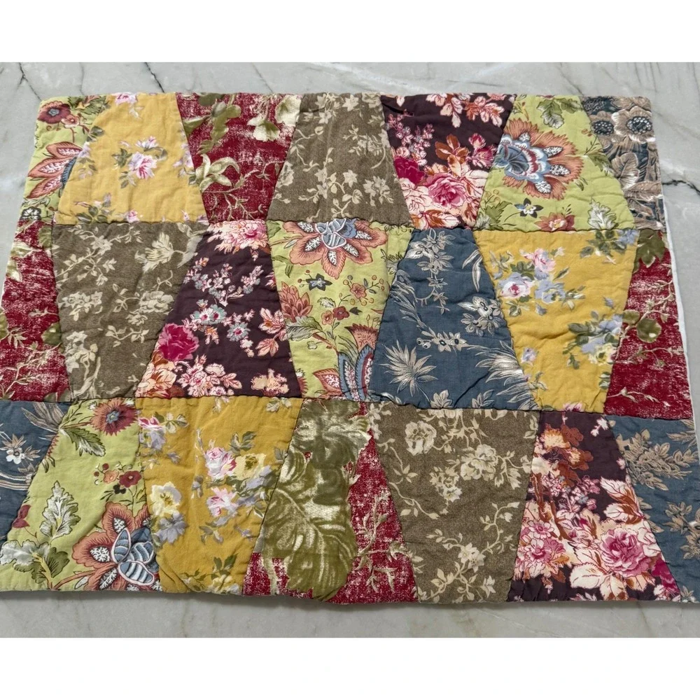 LinenSource Vintage Quilted Patchwork Floral Standard Pillow Sham 100% Cotton